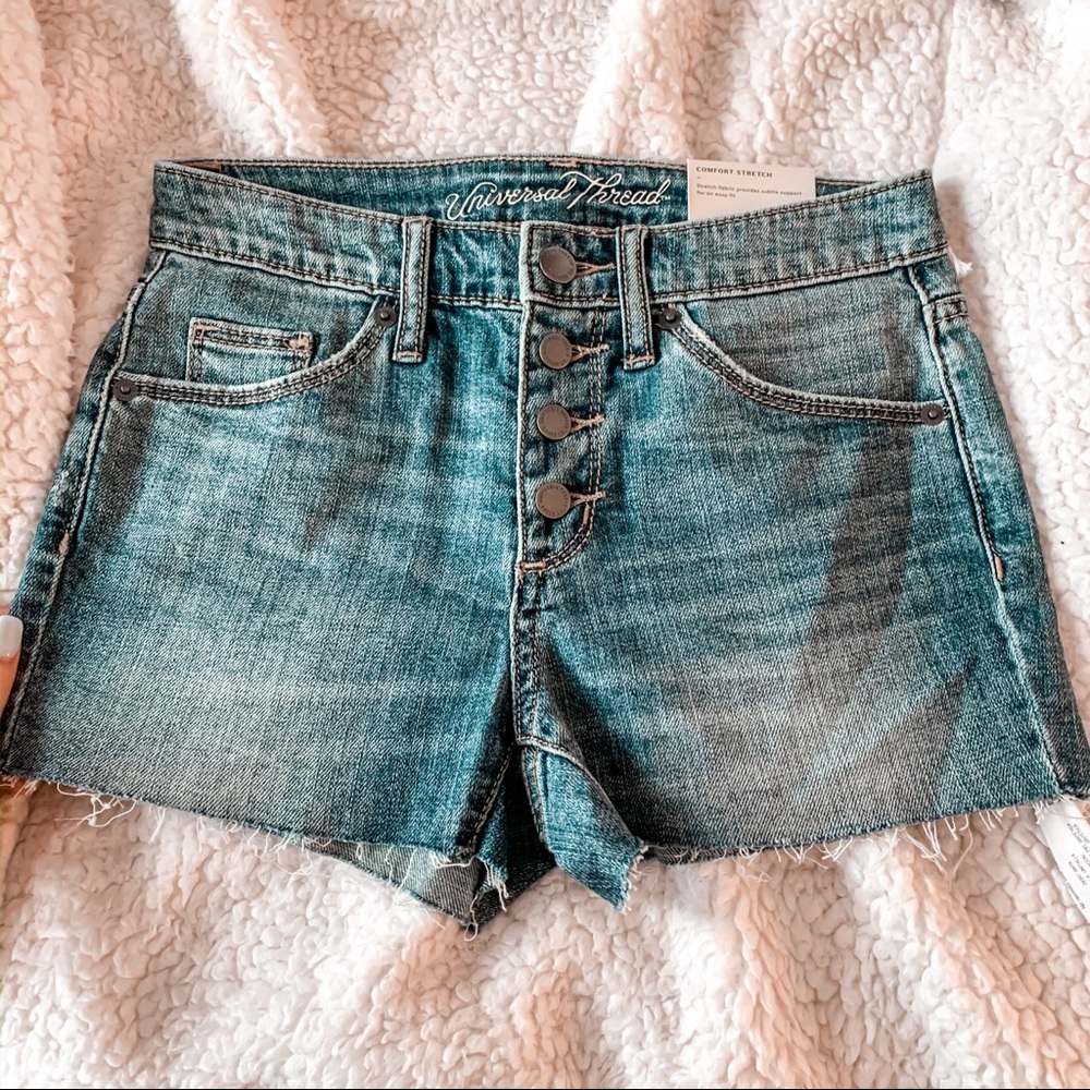 High waisted blue jean shorts